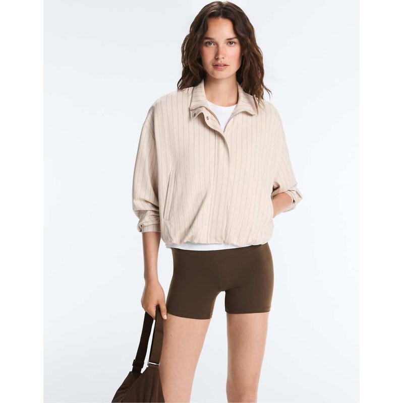 OYSHO Striped jacket with puffed hem in sandy-Brown