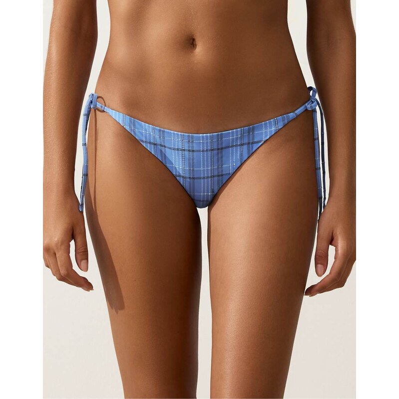 OYSHO Medium-coverage check print tie bikini briefs in blue