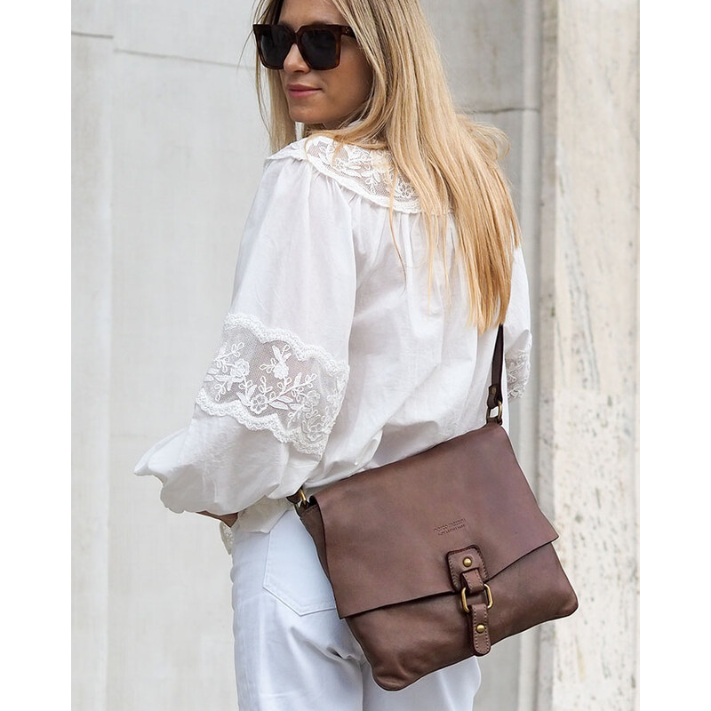 Marco Mazzini Dámská kožená crossbody kabelka Mazzini M46 hnědá