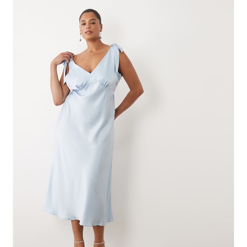 New Look Plus New Look Curve tie shoulder satin midi dress in