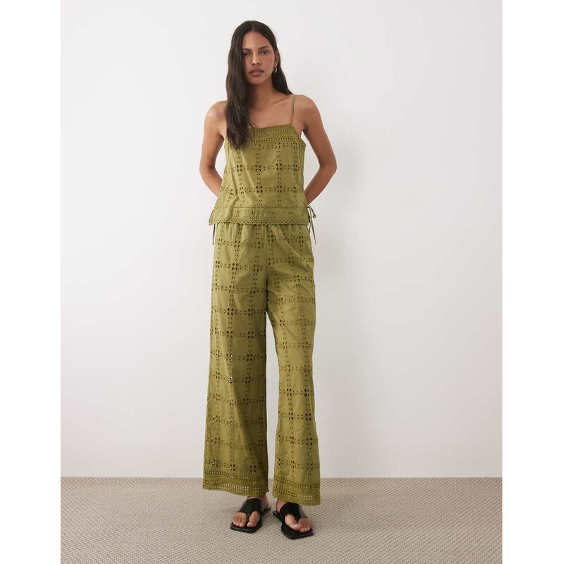 New Look co-ord crochet wide leg trousers in green