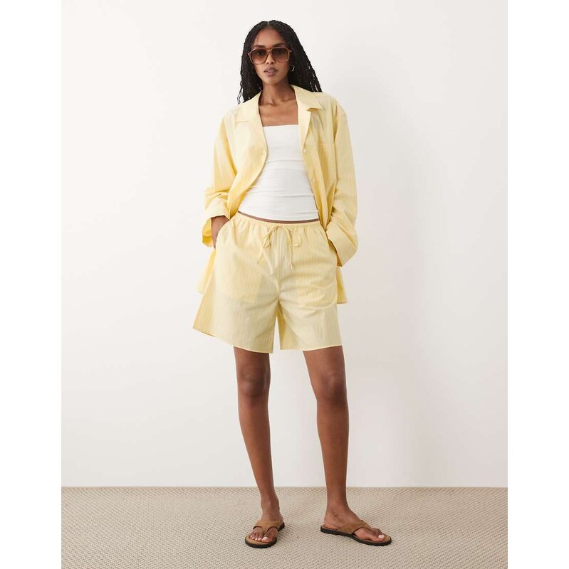 ARKET co-ord pure cotton beach shorts in yellow stripe-Blue