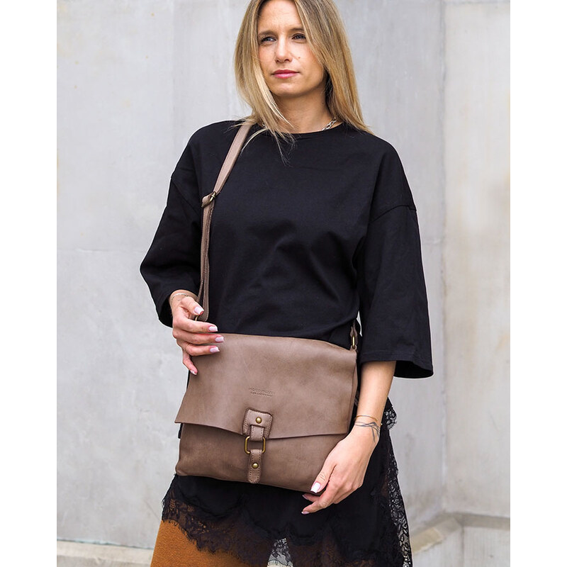 MARCO MAZZINI Kožená crossbody kabelka - béžová