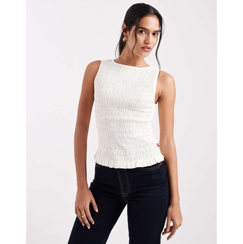 Levis shirred smock top in white