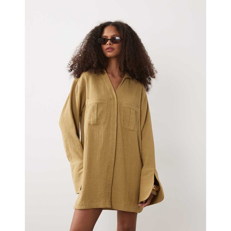 ASOS DESIGN double cloth mini shirt dress with wide cuffs and