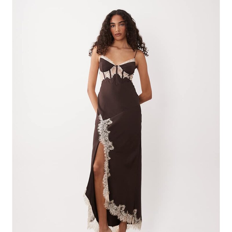 ASOS Tall ASOS DESIGN Tall corset slip maxi dress with lace and
