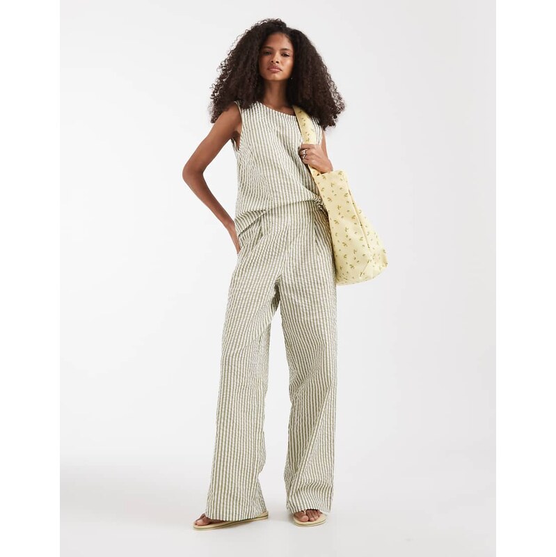 ASOS DESIGN seersucker co-ord volume trouser in stripe-Multi