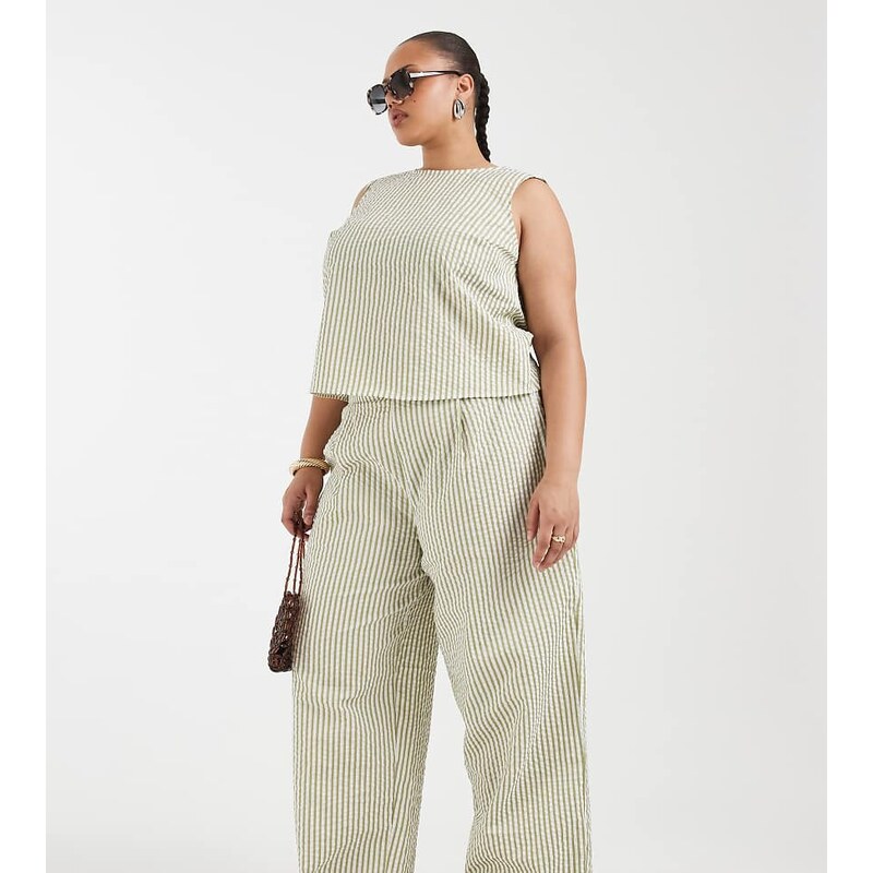 ASOS Curve ASOS DESIGN curve seersucker co-ord volume trouser in