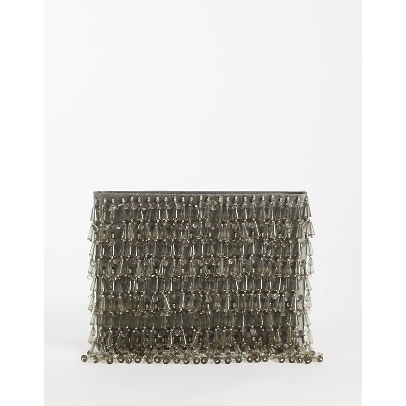 ASOS DESIGN embellished droplet zip top clutch in grey