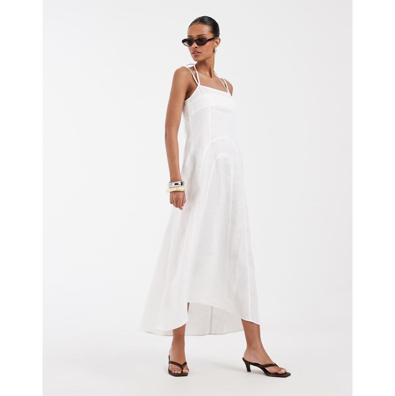 & Other Stories linen midi dress with thin crossover straps in