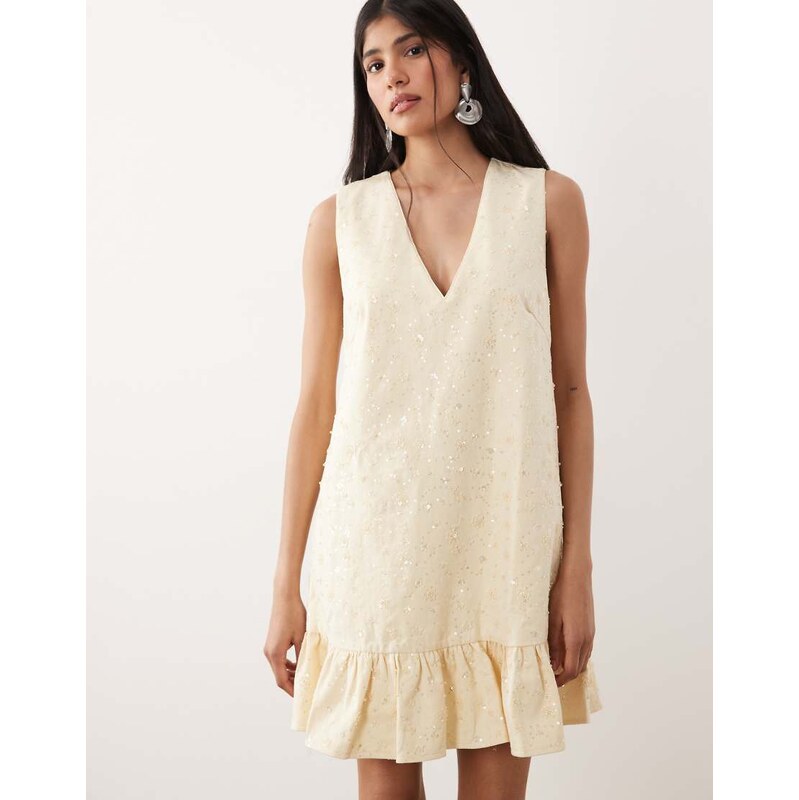 Sister Jane lemon zest embellished v-neck sleeveless ruffle hem