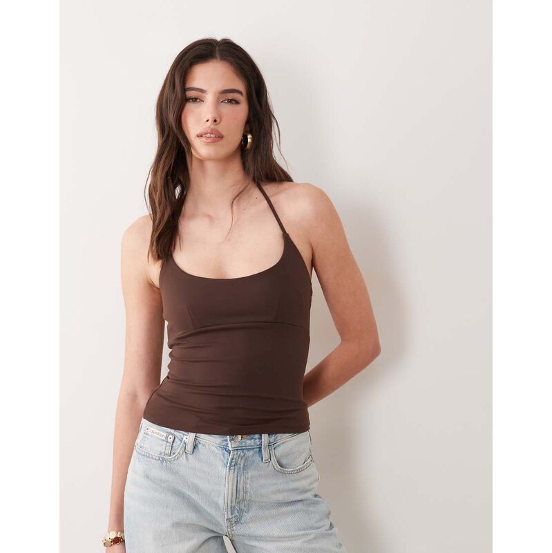 Supre sleek dylan halter top in choc eclair-Brown