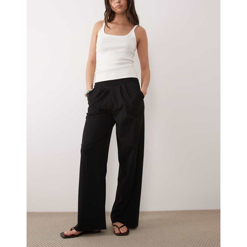 Threadbare jersey pleated pull on trouser in black