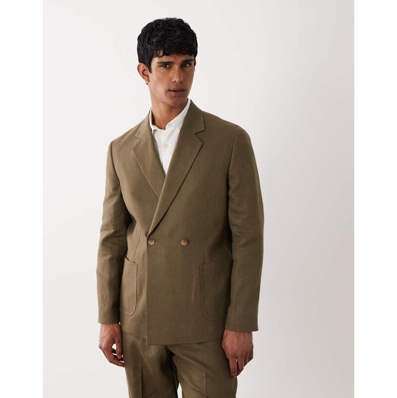 ASOS DESIGN Premium 100% linen regular suit jacket in olive