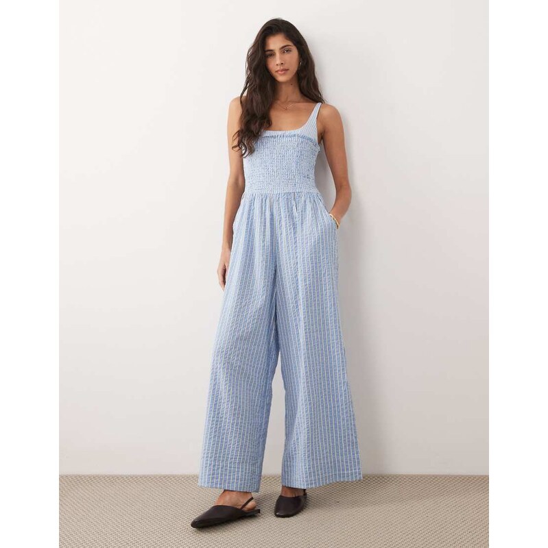 ASOS DESIGN contrast strap jumpsuit in blue stripe