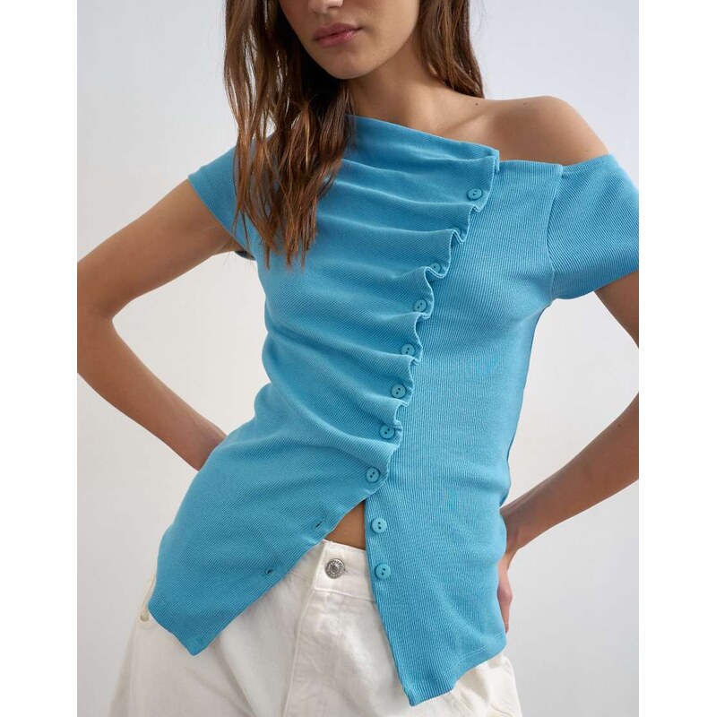 Topshop bardot button through top in blue