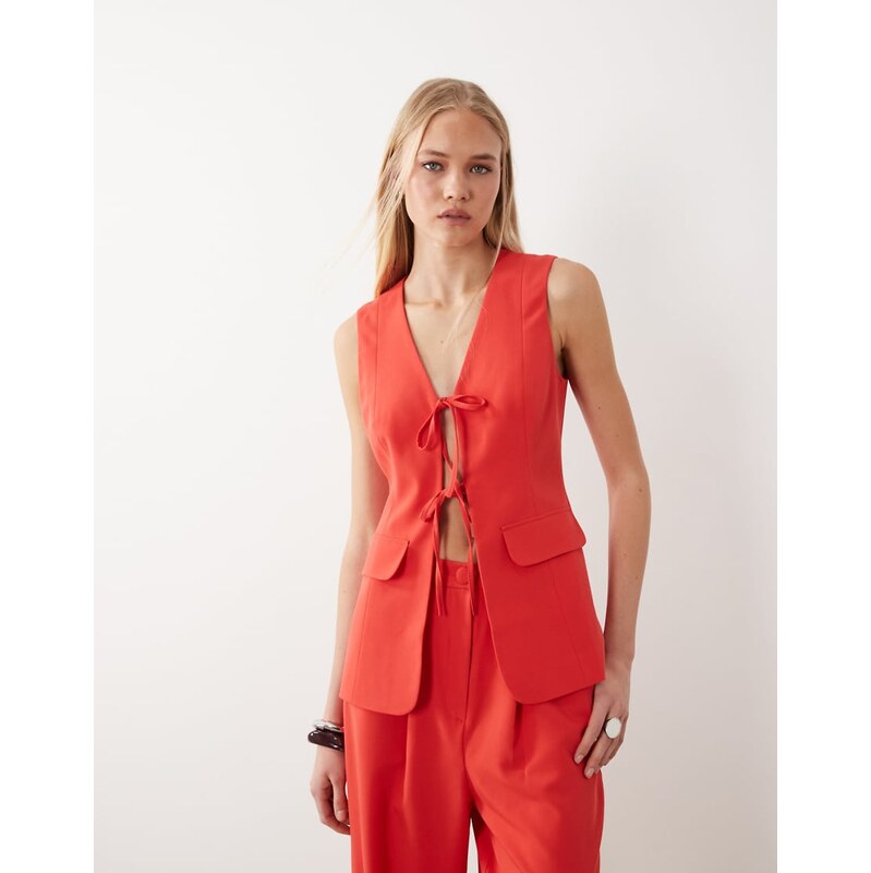 Miss Selfridge tailored longline waistcoat co-ord in tomato red
