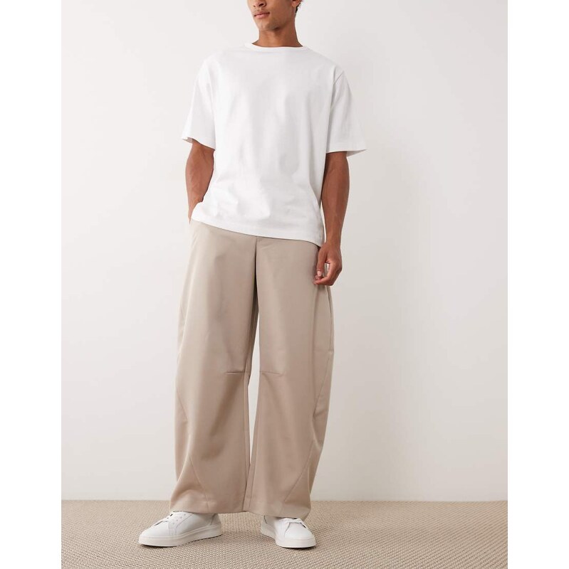 ASOS DESIGN smart barrel leg trousers in stone-Neutral