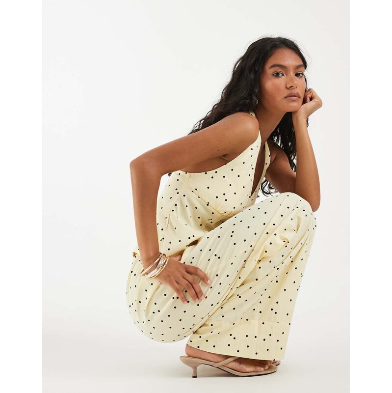 Object woven wide leg trouser co-ord in yellow polka dot print