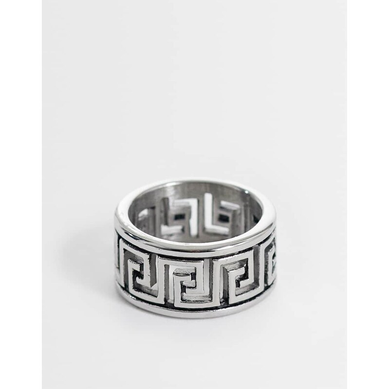 ASOS DESIGN waterproof stainless steel greek wave cut out ring
