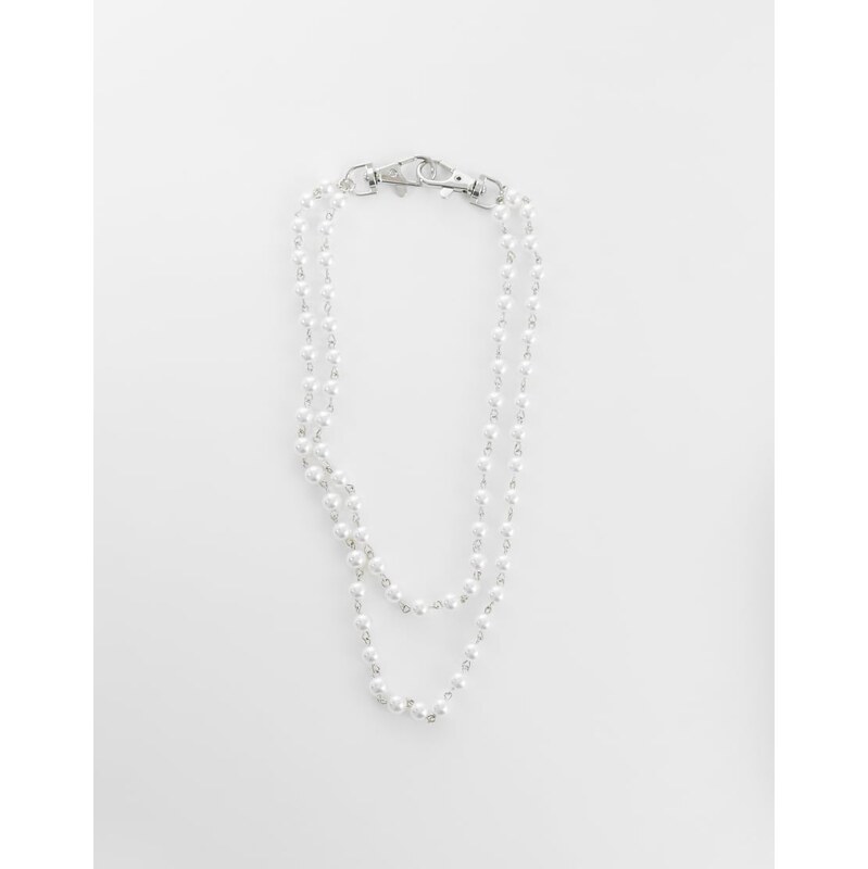 ASOS DESIGN 2 row pearl jeans chain in silver
