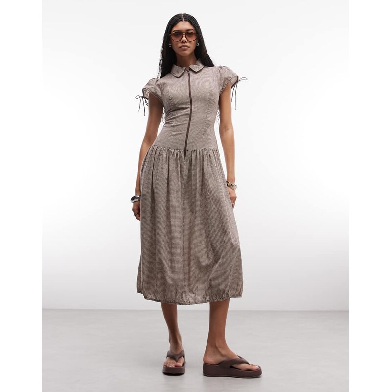 COLLUSION shirt dress midi dress in brown gingham