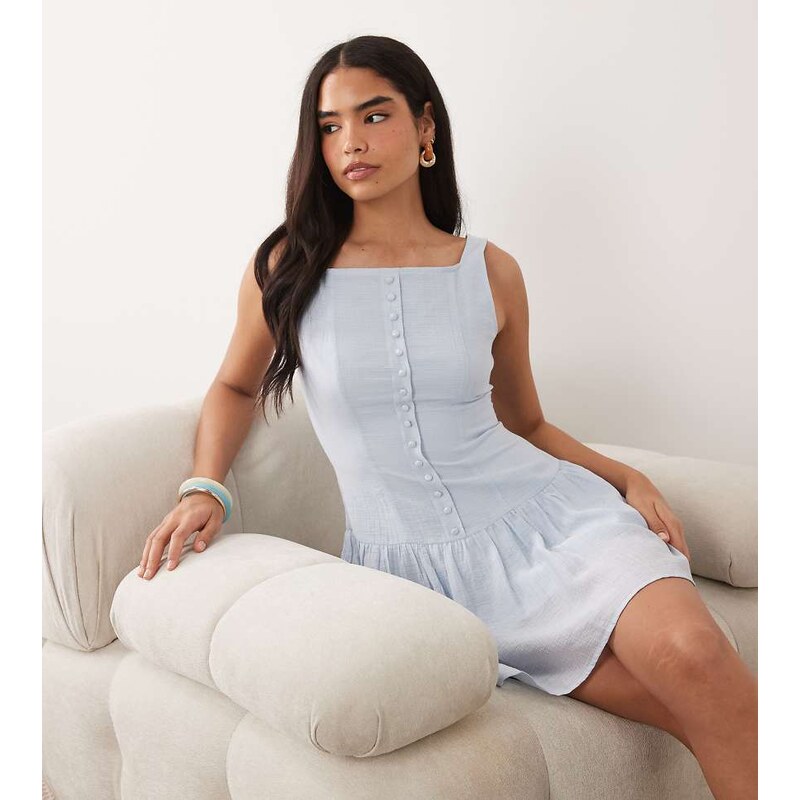 Kaiia exclusive cotton blend button front square neck pleated