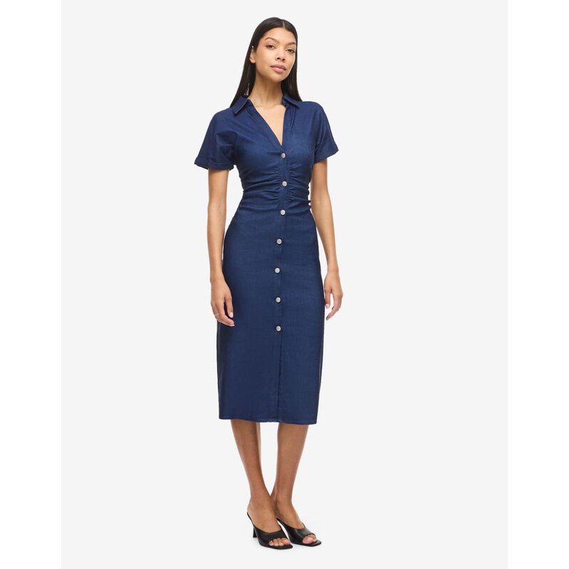 Noisy May Midi dress in dark medium blue denim