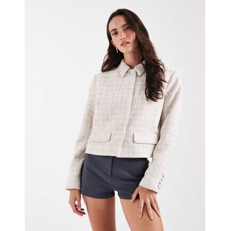 ASOS DESIGN tailored cropped jacket with button detail in ecru