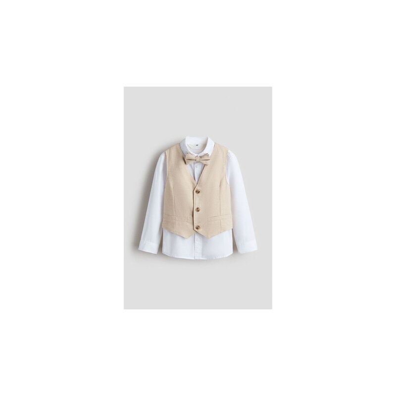 H&M - Trojdílná elegantní souprava - Světle Béžová/Bílá
