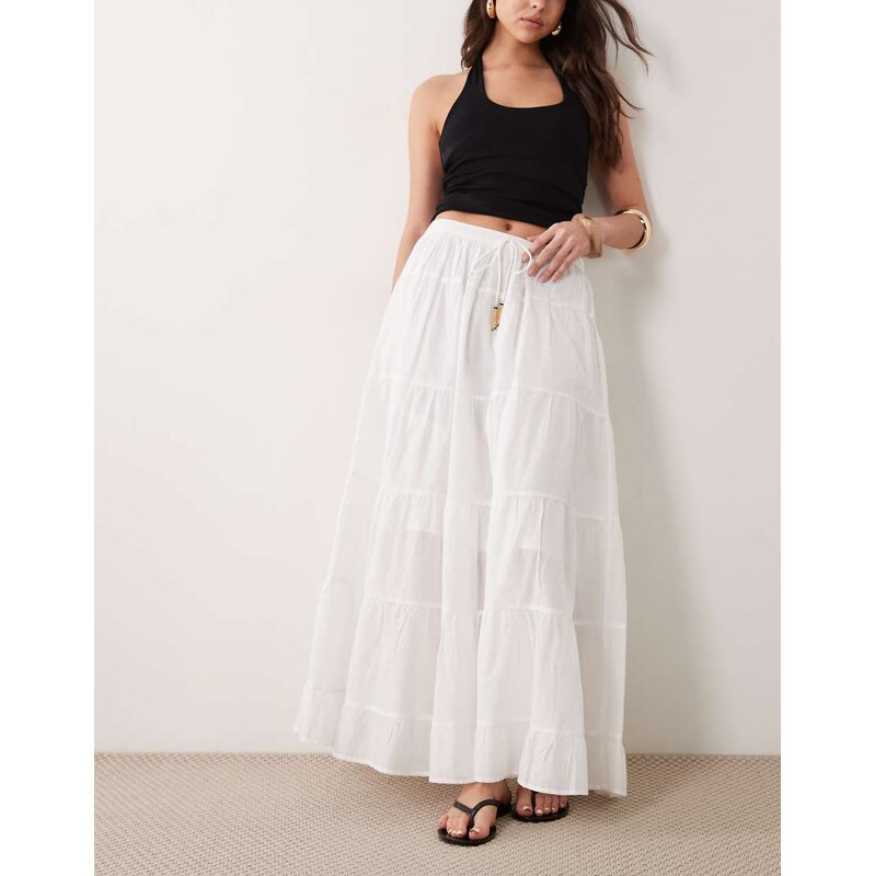 New Look tiered maxi skirt in white
