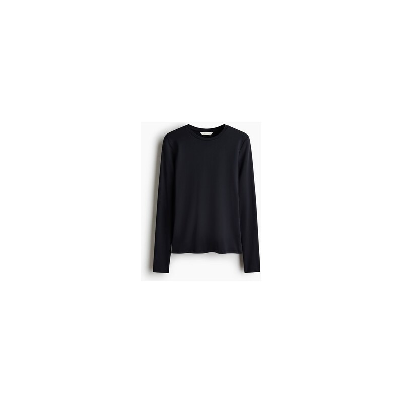 H&M - Top z mikrovláknas dlouhými rukávy - Tmavomodrá