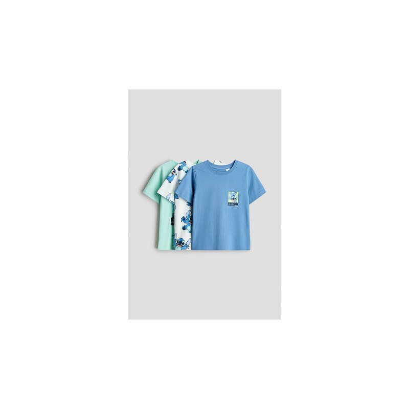 H&M - Tričkos potiskem 3 ks - Modrá/Lilo & Stitch