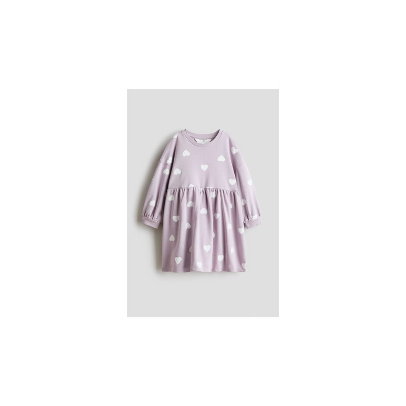 H&M - Oversized teplákové šaty - Tlumená Fialová/Srdíčka