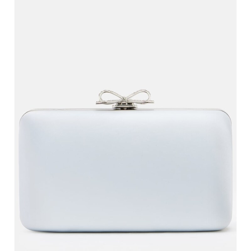 Self-Portrait Bow embellished satin clutch