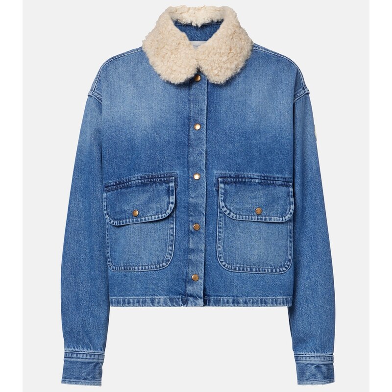Moncler Teddy-trimmed denim shirt
