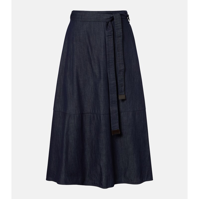 S Max Mara Belted denim midi skirt