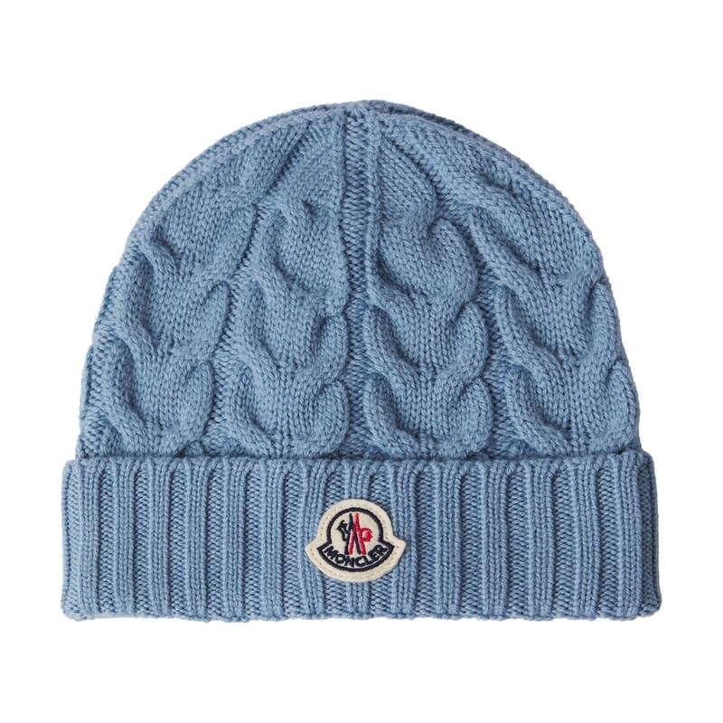 Moncler Enfant Logo cable-knit virgin wool beanie