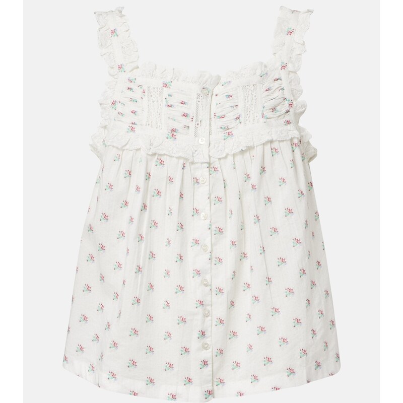 Dôen Fidella floral lace-trimmed cotton top