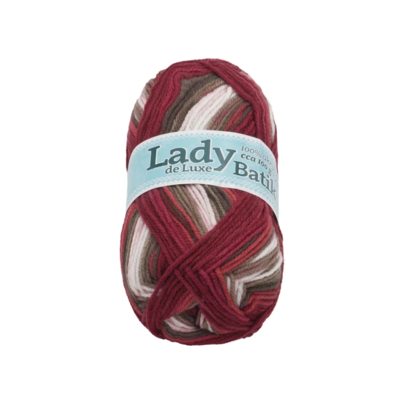 Bellatex Příze LADY de Luxe BATIK 100g / 238 m Bílá,Šedá,Vínová