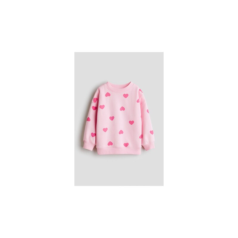 H&M - Oversized mikinas česaným rubem - Růžová/Srdíčka