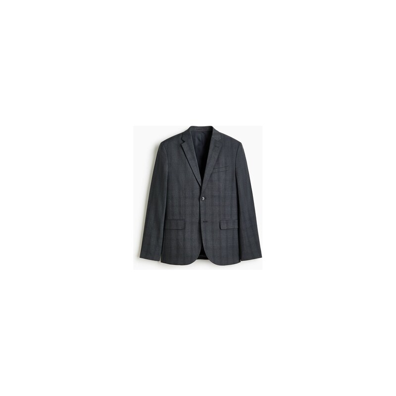 H&M - Sako Slim Fit - Tmavě Šedá/Kostka