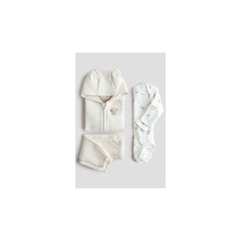 H&M - Trojdílná bavlněná souprava - Světle Béžová/Zvířátka