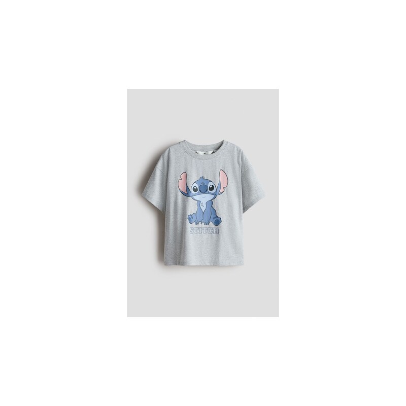 H&M - Bavlněné tričkos potiskem - Světle Šedá/Lilo & Stitch