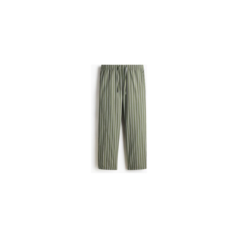 H&M - Popelínové kalhoty Relaxed Fit - Khaki Zelená/Proužky