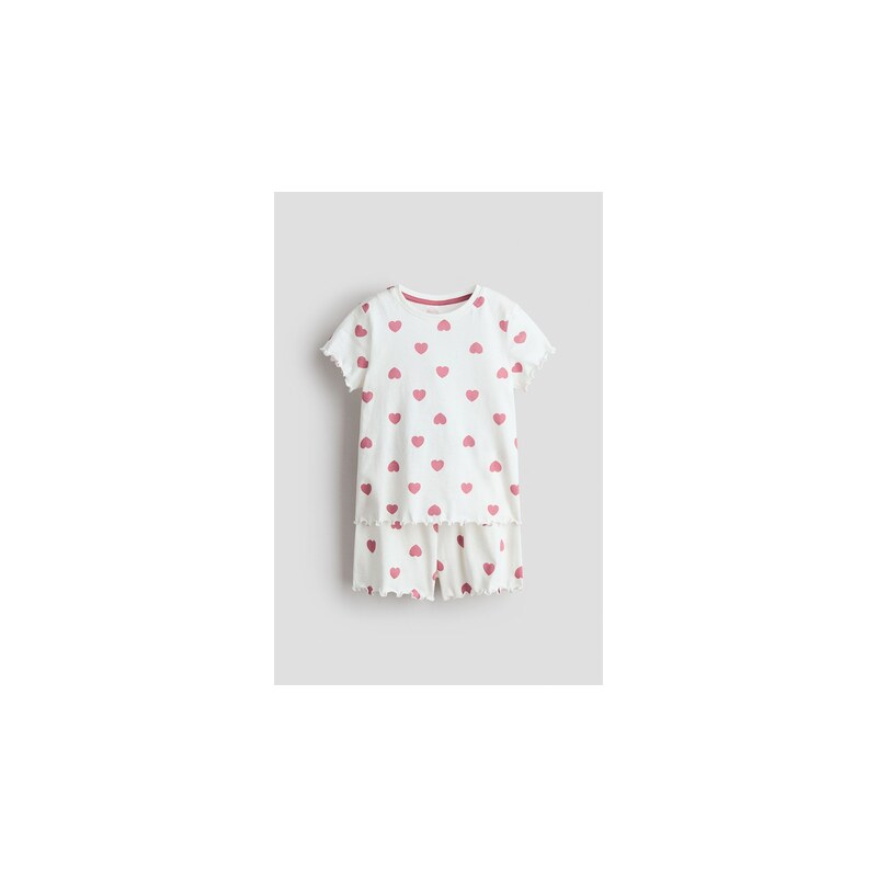 H&M - Bavlněné pyžamo - Bílá/Růžová Srdíčka
