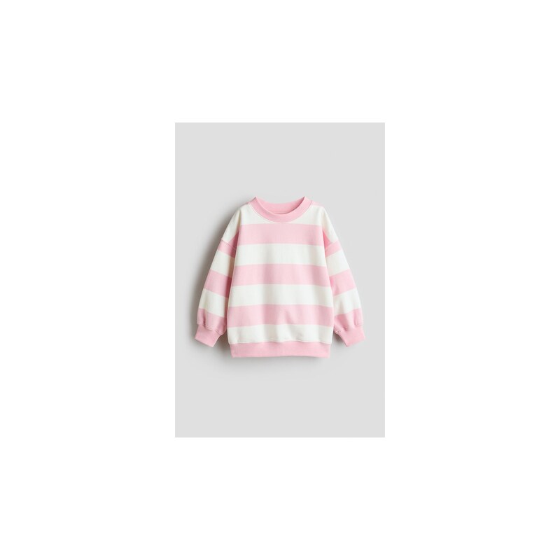 H&M - Oversized mikinas česaným rubem - Růžová/Bílé Proužky