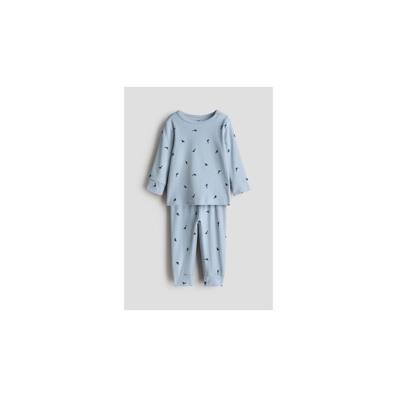 H&M - Žebrovaná bavlněná souprava - Bleděmodrá/Dinosauři