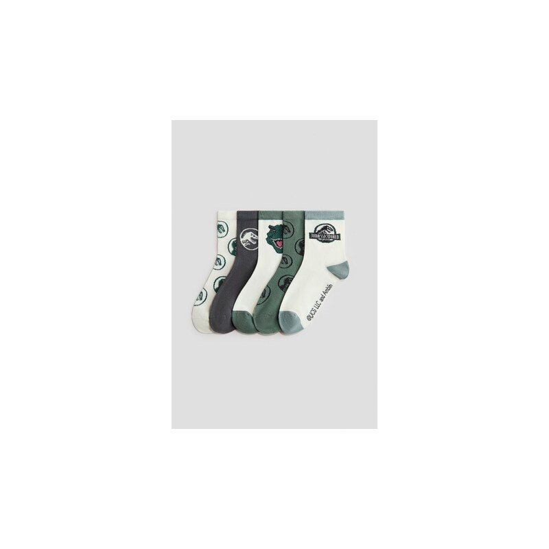 H&M - Vzorované ponožky 5 párů - Khaki Zelená/Jurassic World