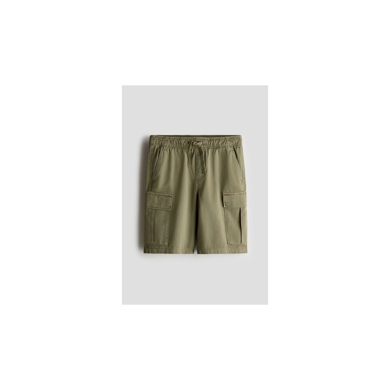 H&M - Keprové šortky cargo - Khaki Zelená